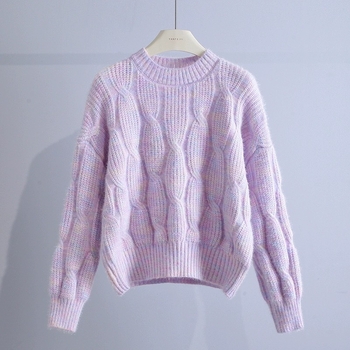 Pulover, korejskog stila, udoban kroj, okrugli izrez, pleteni s core yarn