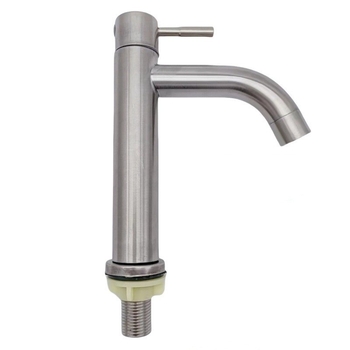 Robinet de bazin cu o singură manetă pentru apă rece, din oțel inoxidabil 304, finisaj Brushed, supapă cu disc ceramic, model 112, montaj cu cheie