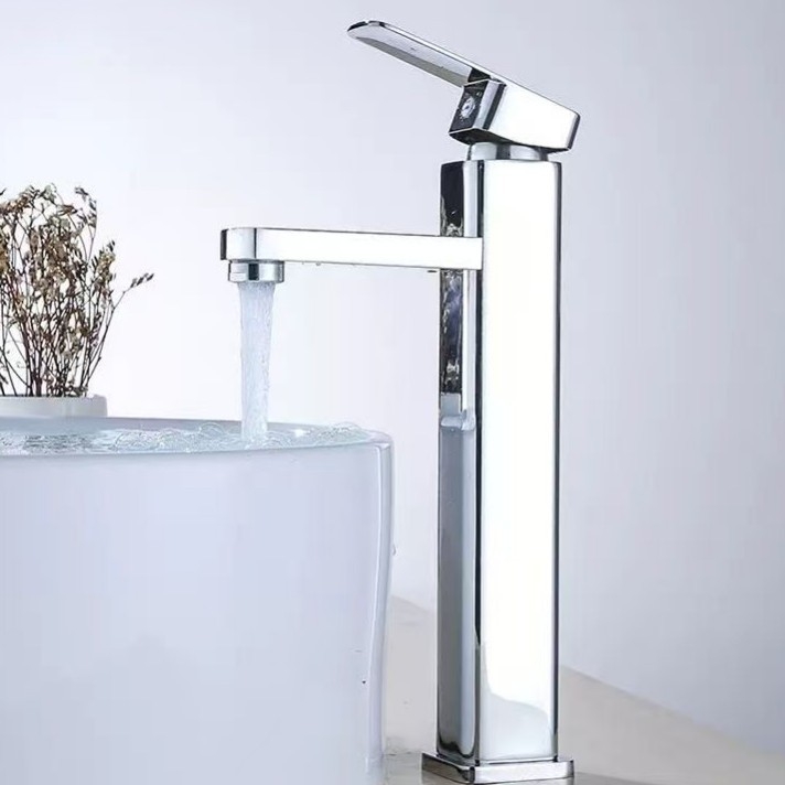 Robinet de bazin cu o singură manetă pentru apă rece, din oțel inoxidabil 304, finisaj Brushed, supapă cu disc ceramic, model 112, montaj cu cheie