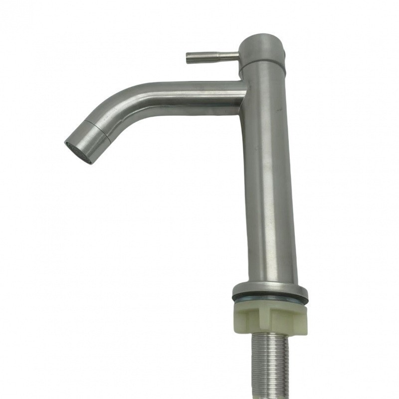 Robinet de bazin cu o singură manetă pentru apă rece, din oțel inoxidabil 304, finisaj Brushed, supapă cu disc ceramic, model 112, montaj cu cheie