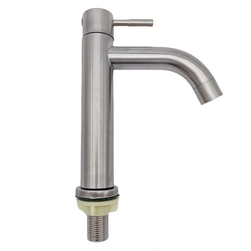 Robinet de bazin cu o singură manetă pentru apă rece, din oțel inoxidabil 304, finisaj Brushed, supapă cu disc ceramic, model 112, montaj cu cheie