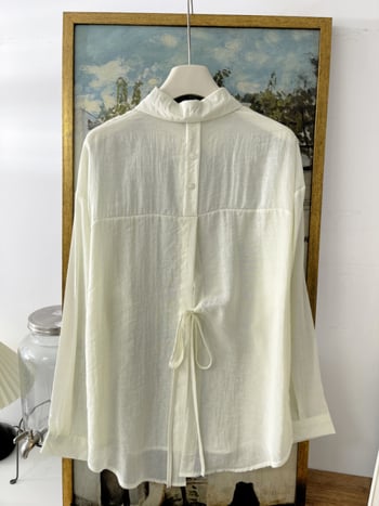 Cămașă din chiffon cu bretea pe spate și despicare, guler lapel, manșete lungi, nasturi cu clapetă, 95% fibră regenerată de celuloză