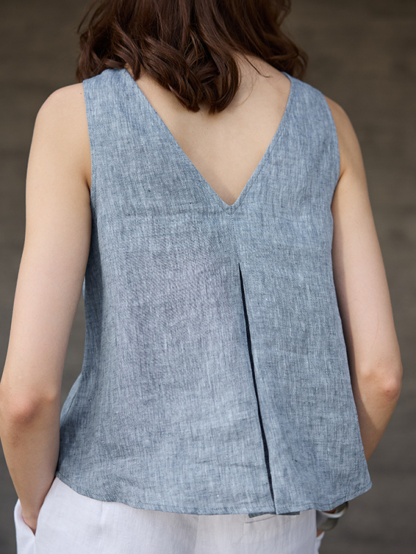 Laneno prsluk, Yarn-Dyed, dizajn tipa A, dvostrani, V-izrez, bez rukava