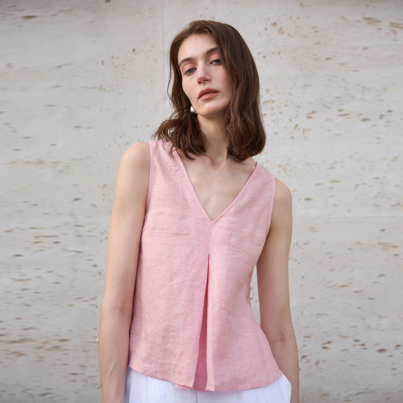 Laneno prsluk, Yarn-Dyed, dizajn tipa A, dvostrani, V-izrez, bez rukava