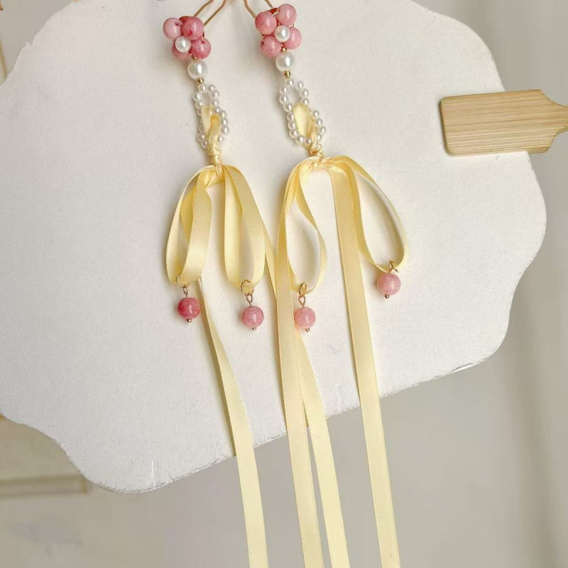 Clip de păr pentru copii, cu floare și ciucuri, stil etnic, sticlă, primăvara 2025