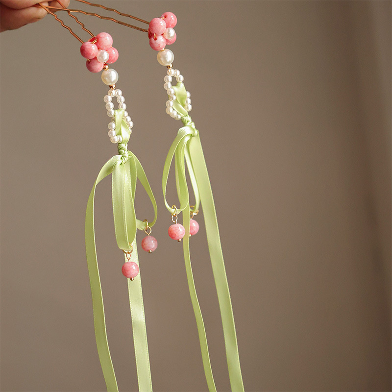 Clip de păr pentru copii, cu floare și ciucuri, stil etnic, sticlă, primăvara 2025