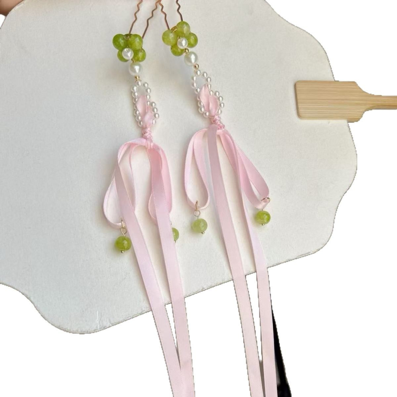 Clip de păr pentru copii, cu floare și ciucuri, stil etnic, sticlă, primăvara 2025