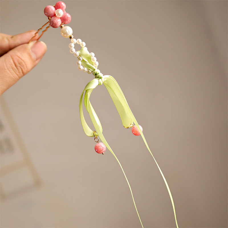 Clip de păr pentru copii, cu floare și ciucuri, stil etnic, sticlă, primăvara 2025