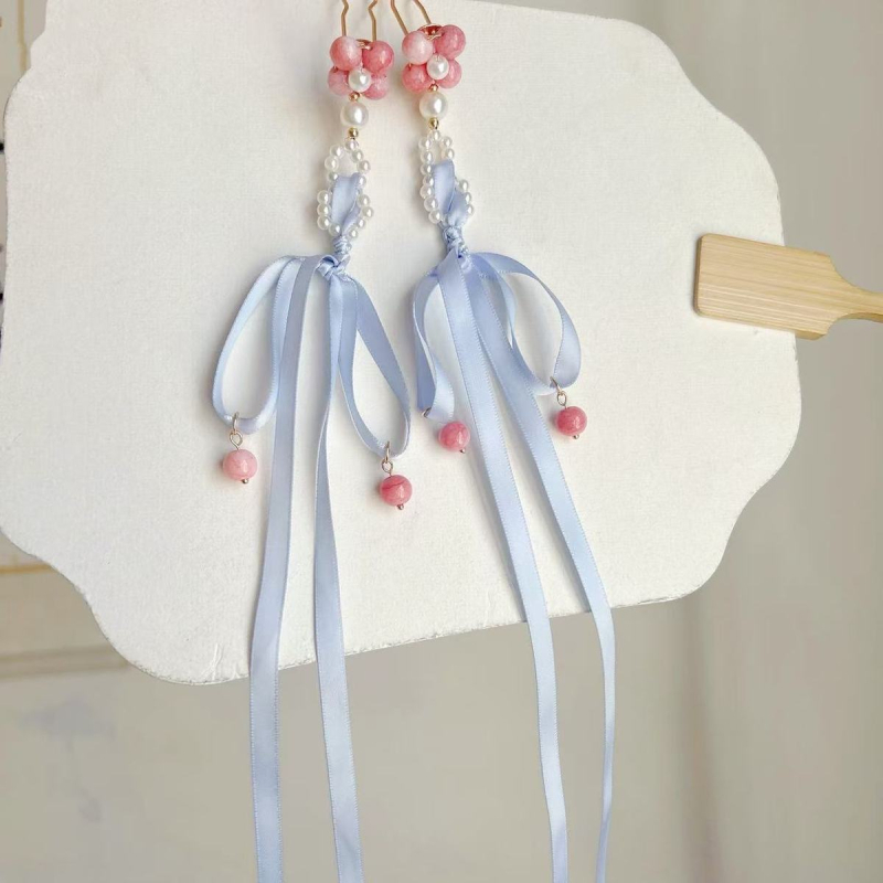 Clip de păr pentru copii, cu floare și ciucuri, stil etnic, sticlă, primăvara 2025