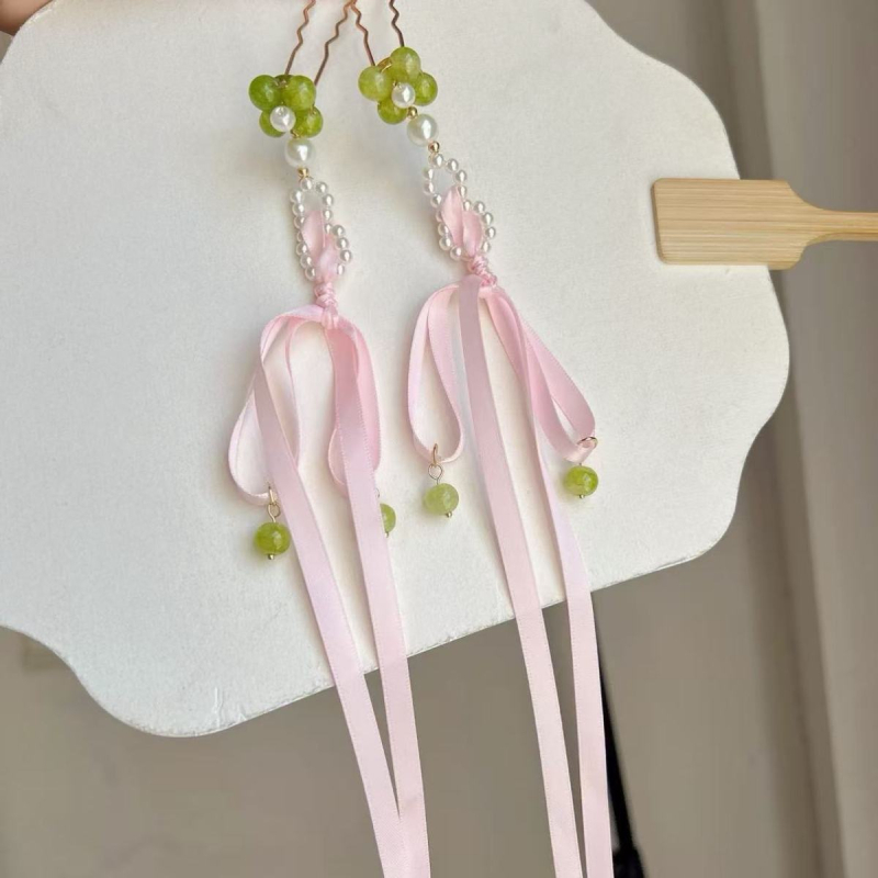 Clip de păr pentru copii, cu floare și ciucuri, stil etnic, sticlă, primăvara 2025