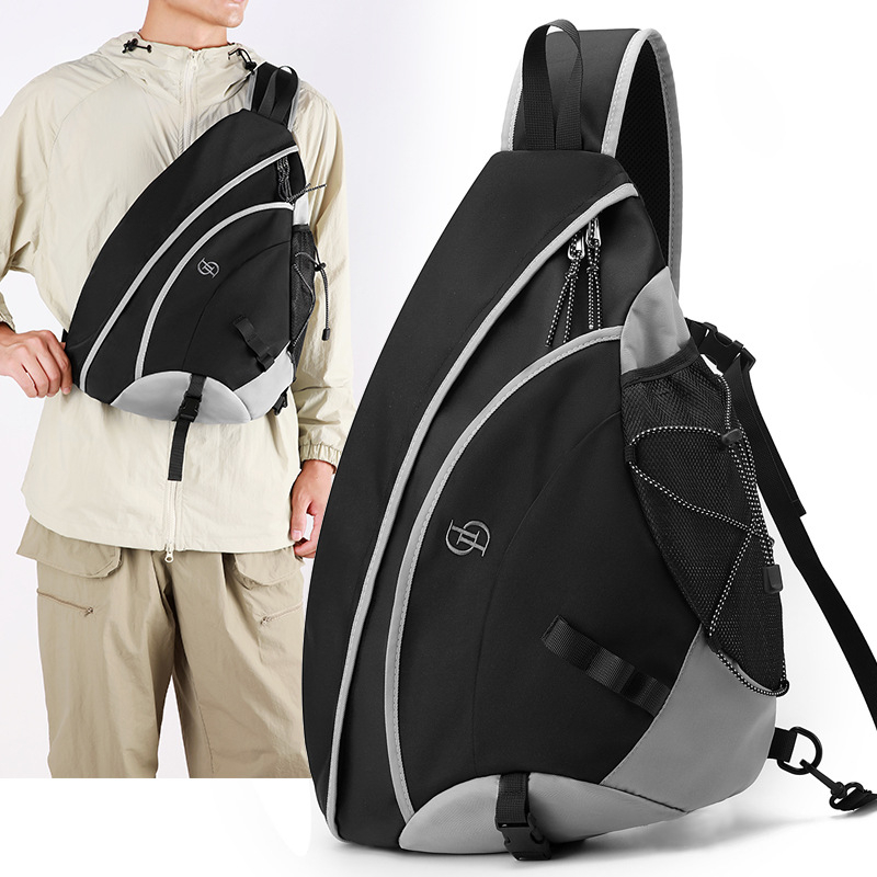 Muška crossbody torba za prsa, ulični stil, najlon, otporna na habanje, jednobojna, podstava od poliestera