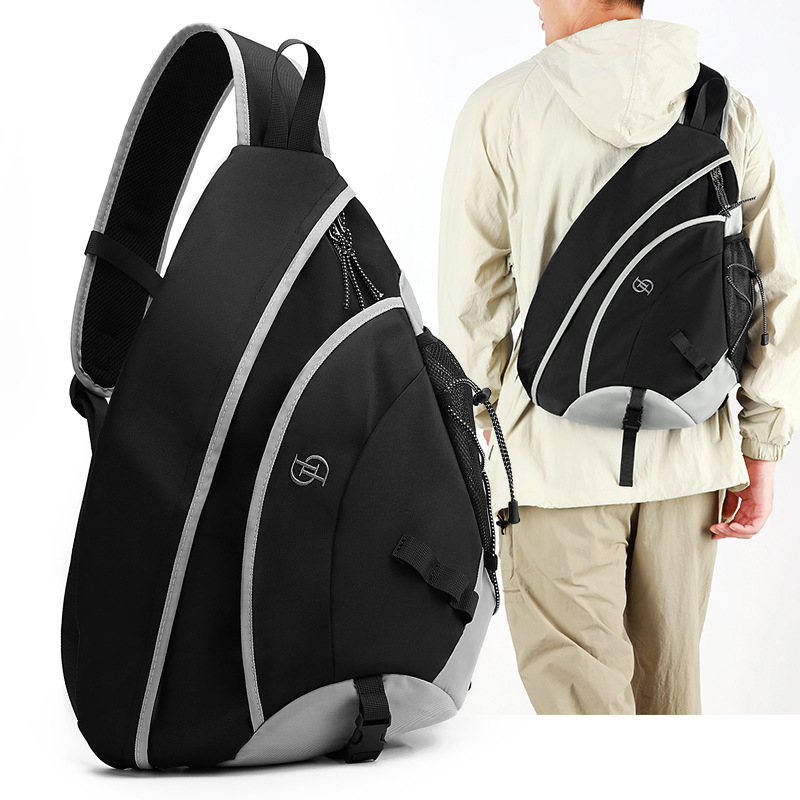 Muška crossbody torba za prsa, ulični stil, najlon, otporna na habanje, jednobojna, podstava od poliestera