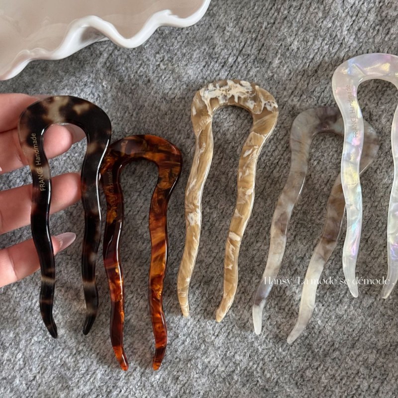 Clip de păr din acetat, formă U cu valuri – stil coreean geometric