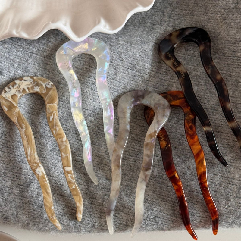 Clip de păr din acetat, formă U cu valuri – stil coreean geometric