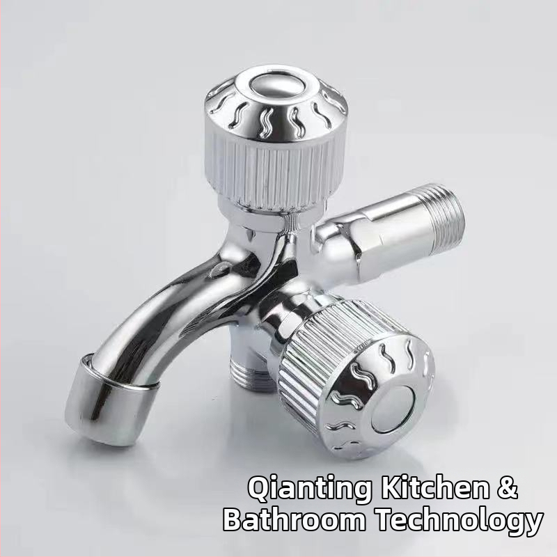 Prívod na práčku so dvomi výstupmi, zabudovaný do steny, telo zo zinkovej zliatiny, keramický diskový ventil, 20 mm vstup-výstup