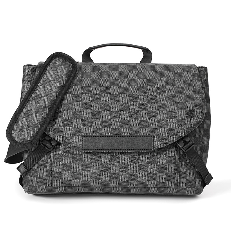 Geantă de umăr pentru bărbați – material PU, model în carouri, stil street, impermeabilă, primăvara 2025