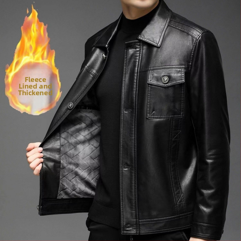 Ανδρικό PU δερμάτινο μπουφάν, κορεατικού στυλ, εφαρμοστό, πλευρικές τσέπες, μονοκόμματο κλείσιμο με κουμπιά