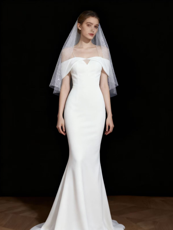 Voal de mireasă în stil catedrală, formă în U, țesătură tricotată, stil european-american