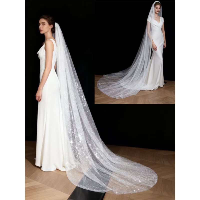 Voal de mireasă în stil catedrală, formă în U, țesătură tricotată, stil european-american