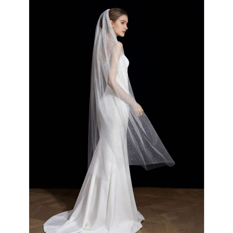 Voal de mireasă în stil catedrală, formă în U, țesătură tricotată, stil european-american