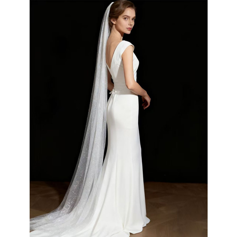 Voal de mireasă în stil catedrală, formă în U, țesătură tricotată, stil european-american