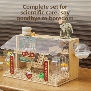 Ξύλινο κλουβί για χάμστερ με τριώροφο σχέδιο βίλας, κατάλληλο για χάμστερ