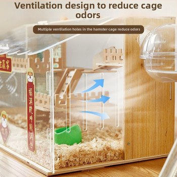Ξύλινο κλουβί για χάμστερ με τριώροφο σχέδιο βίλας, κατάλληλο για χάμστερ