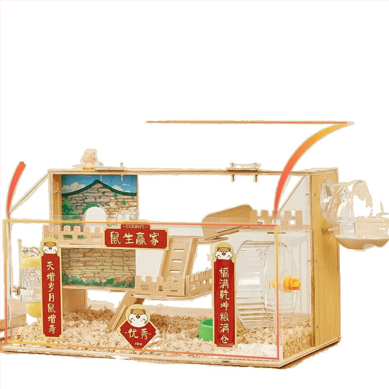 Ξύλινο κλουβί για χάμστερ με τριώροφο σχέδιο βίλας, κατάλληλο για χάμστερ