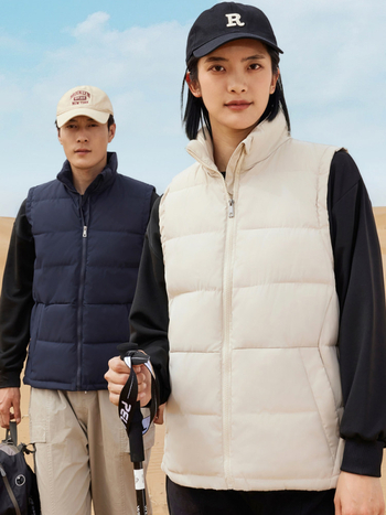 Εργατικό γιλέκο με πούπουλο και φερμουάρ, αποσπώμενη κουκούλα, στενή γραμμή, μονόχρωμο, χειμώνας