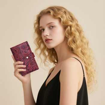 GOIACII Női középméretű pénztárca cipzárral, három rekeszes, virág mintás domborított textúra, PU bőr, poliészter bélés, lopás elleni funkció