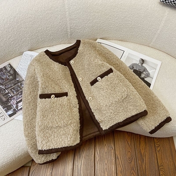 Női Chenille Rövid Kabát – kerek nyak, 3/4-es ujjú, gombok és zsebek, japán–koreai lazító stílus