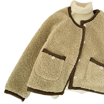 Női Chenille Rövid Kabát – kerek nyak, 3/4-es ujjú, gombok és zsebek, japán–koreai lazító stílus