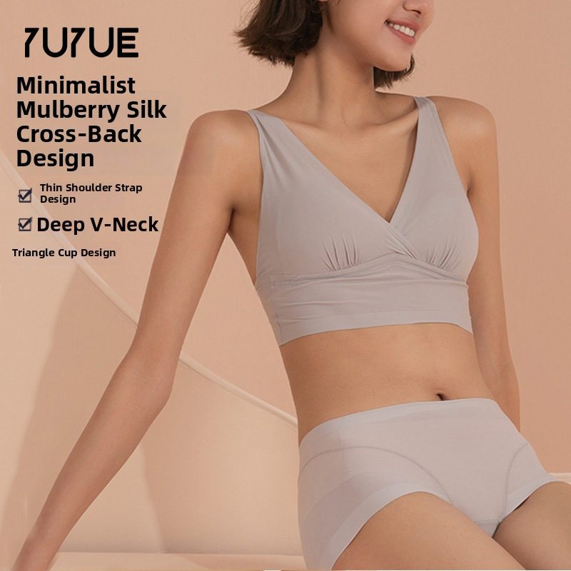 Selyem keresztezett hátsó melltartó, francia háromszög kosárral, 100% Mulberry selyem, vékony formázó kosár