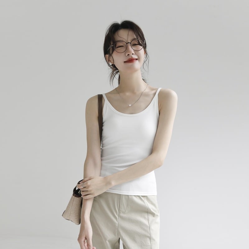 Дълъг потник с вградени подплънки за бюста, без метална рамка, тънки презрамки, тясна кройка