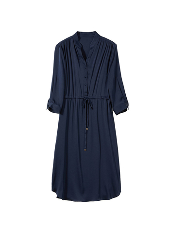 Haljina od Mulberry svile, A-linija, V-izrez, smock detalj, srednja duljina