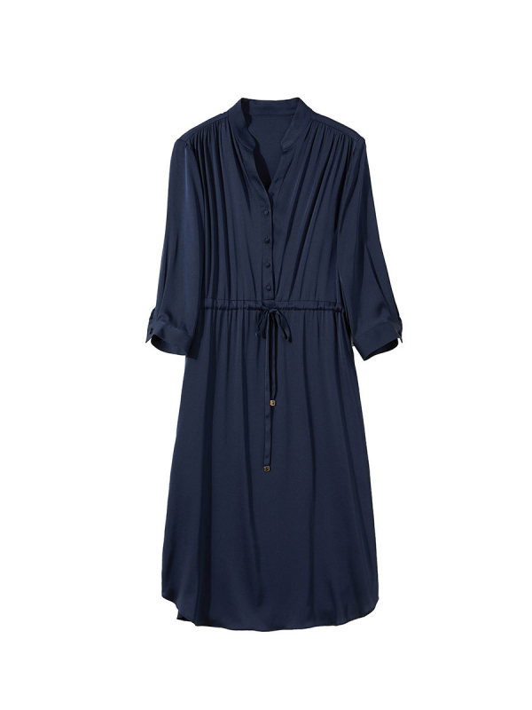Haljina od Mulberry svile, A-linija, V-izrez, smock detalj, srednja duljina