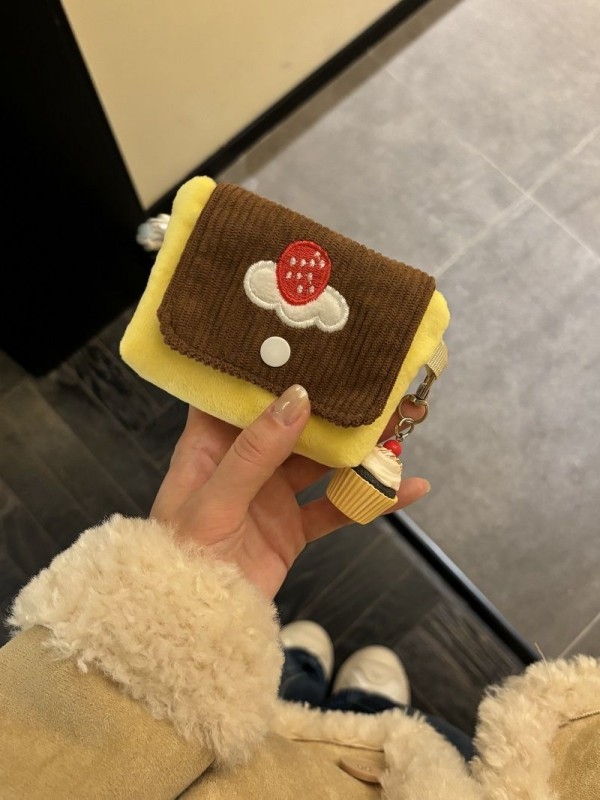 Corduroy organizator torbica za kartice i novčanik s Cartoon uzorkom, džep za slušalice, 1-slojna preklopna novčana torbica, podstava od poliestera, prozračna i sklopiva