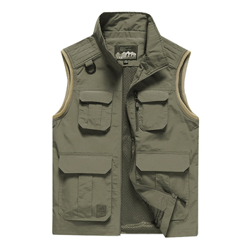 Muška outdoor brzosušeća vest s više džepova za fotografiranje, stojeći ovratnik, prednji zatvarač, fleece podstava, najlon glavni materijal, podstava poliester