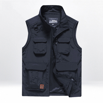 Muška outdoor brzosušeća vest s više džepova za fotografiranje, stojeći ovratnik, prednji zatvarač, fleece podstava, najlon glavni materijal, podstava poliester
