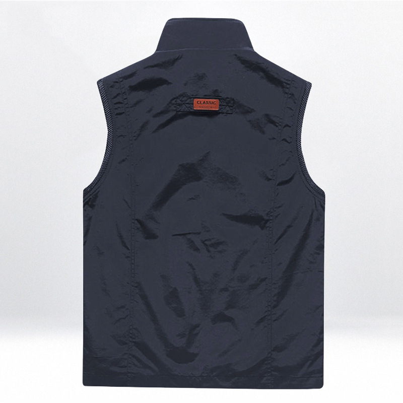 Muška outdoor brzosušeća vest s više džepova za fotografiranje, stojeći ovratnik, prednji zatvarač, fleece podstava, najlon glavni materijal, podstava poliester