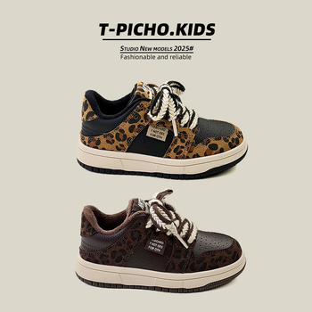 Dječje tenisice s leopard uzorkom i fleece unutrašnjosti, unisex casual i sportske obuće za jesen-zimu 2025