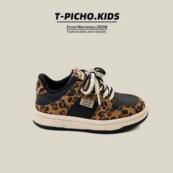 Dječje tenisice s leopard uzorkom i fleece unutrašnjosti, unisex casual i sportske obuće za jesen-zimu 2025