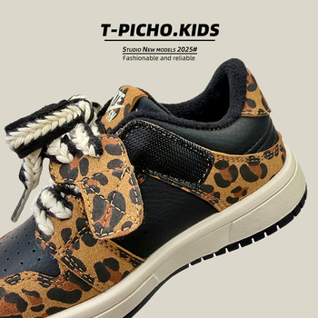 Dječje tenisice s leopard uzorkom i fleece unutrašnjosti, unisex casual i sportske obuće za jesen-zimu 2025