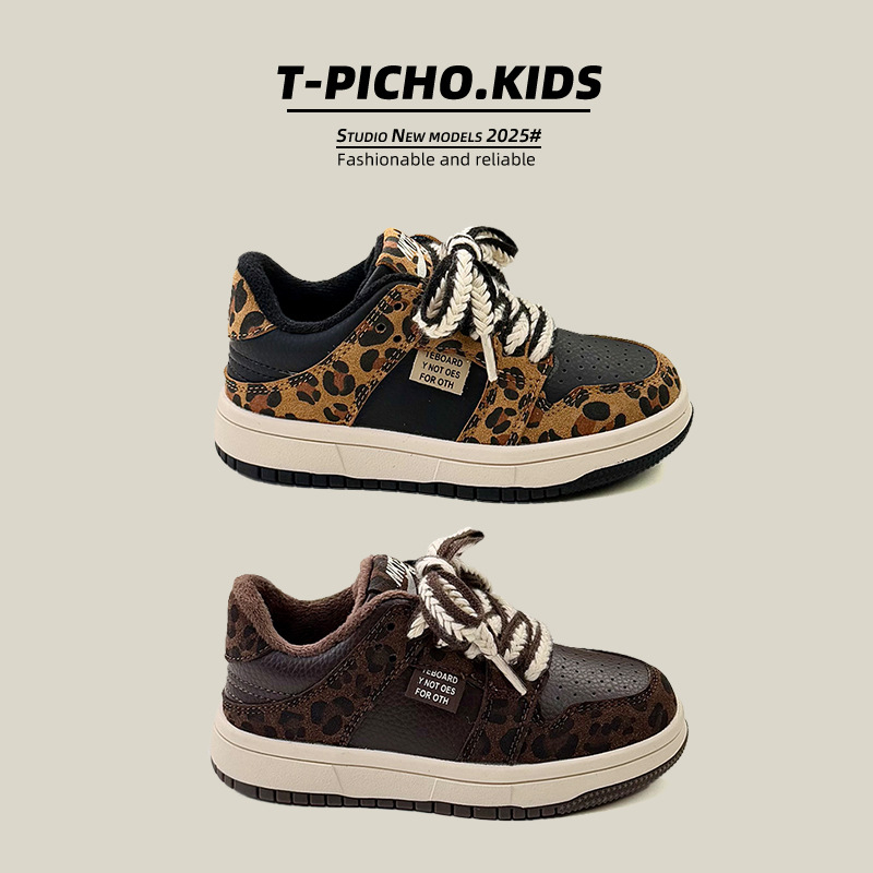 Dječje tenisice s leopard uzorkom i fleece unutrašnjosti, unisex casual i sportske obuće za jesen-zimu 2025