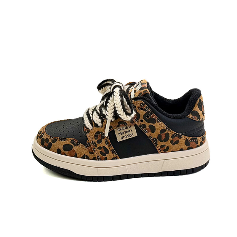 Dječje tenisice s leopard uzorkom i fleece unutrašnjosti, unisex casual i sportske obuće za jesen-zimu 2025