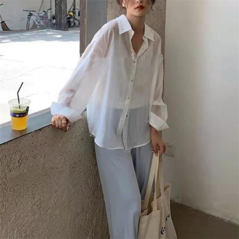Šifon košulja sa stražnjim otvorom, opušteni kroj (Materijal: šifon; Sastav: spandex + poliester; Stil: ležerni kardigan; Rukavi: dugi; Duljina: 50–65 cm)