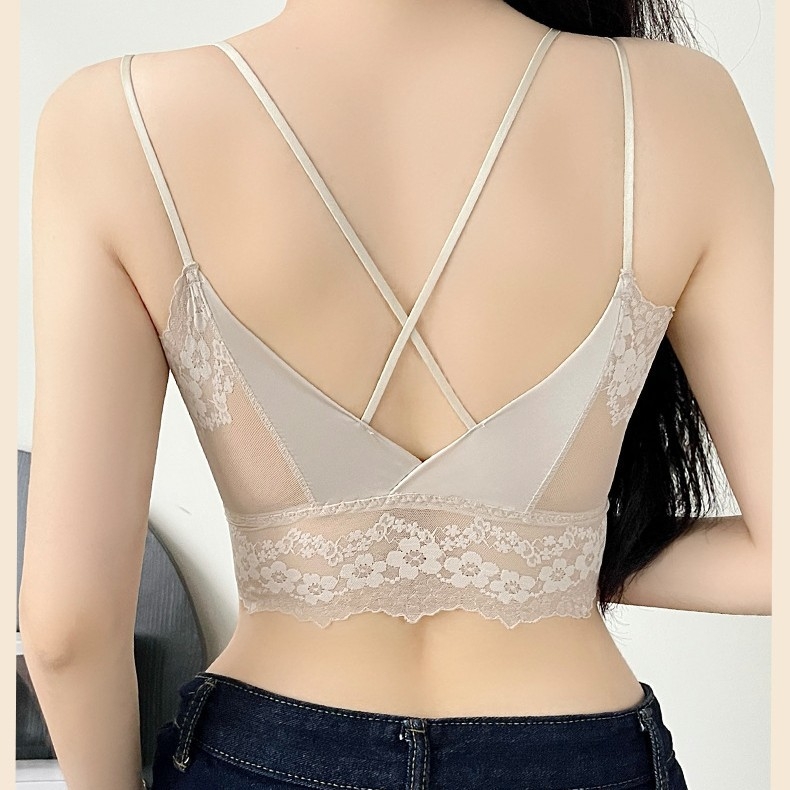 Wrap grudnjak od Ice Silk najlona, 3/4 košarica, tanke oblikovane košarice, špagetne naramenice, križni stražnji dio, push-up, prozračan