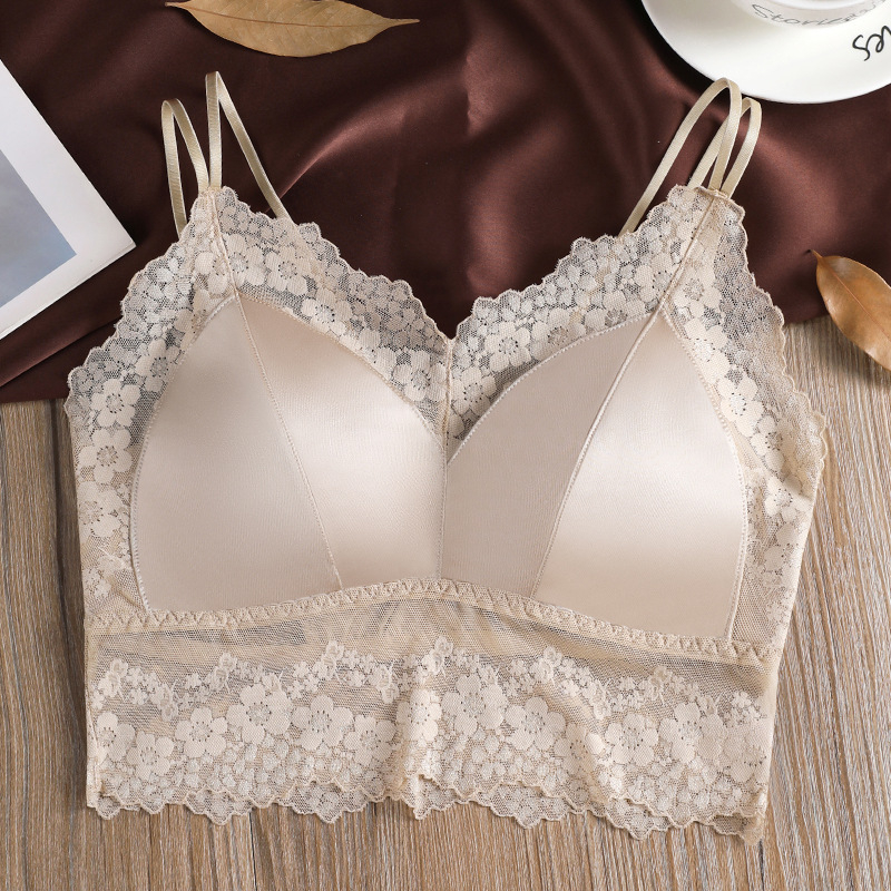 Wrap grudnjak od Ice Silk najlona, 3/4 košarica, tanke oblikovane košarice, špagetne naramenice, križni stražnji dio, push-up, prozračan