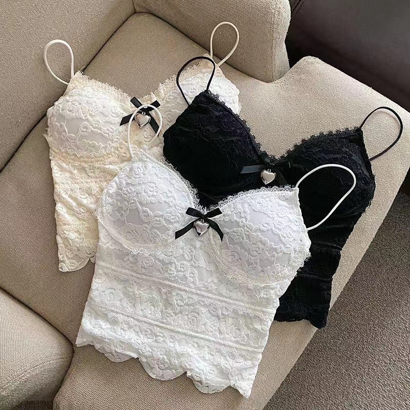 Čipkasti top s trakom za prsni dio, vest stil, seksi dizajn, 3/4 košarica, srednja napunjenost, ljeto 2024