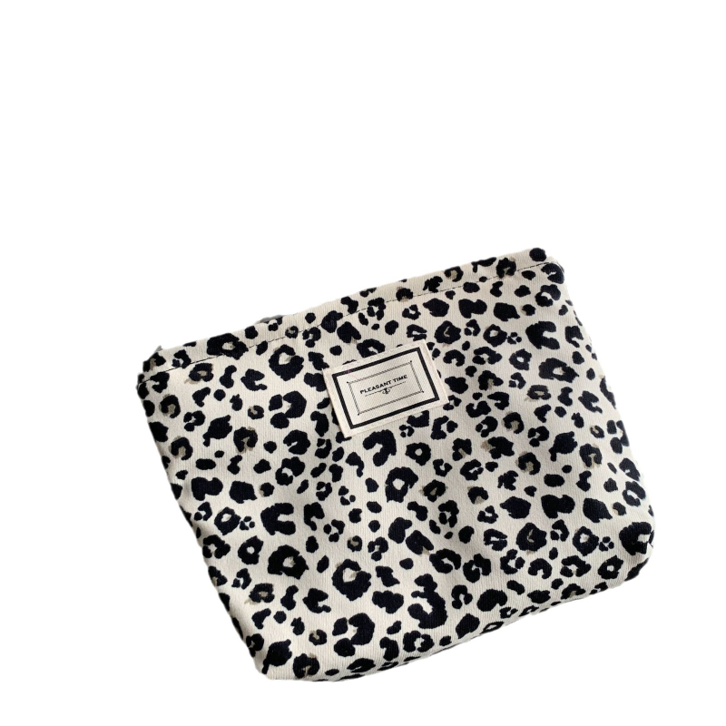 Τσαντάκι καλλυντικών από καμβά με λεοπάρ μοτίβο, φερμουάρ, θήκη για κινητό και ταυτότητα, καθημερινή χρήση